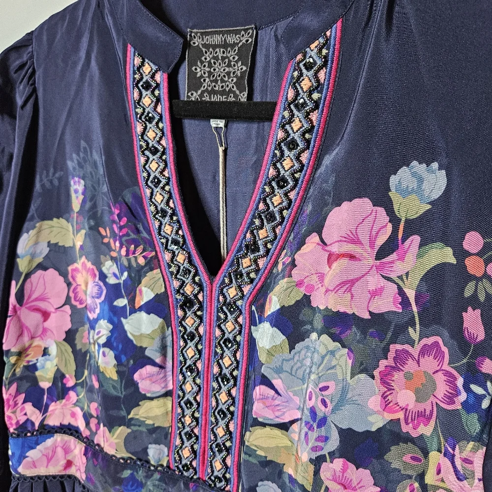 Johnny Was Valeria Silk Floral Beaded Embroidered Maxi Dress‎ Womens Medium NEW - Picture 3 of 9